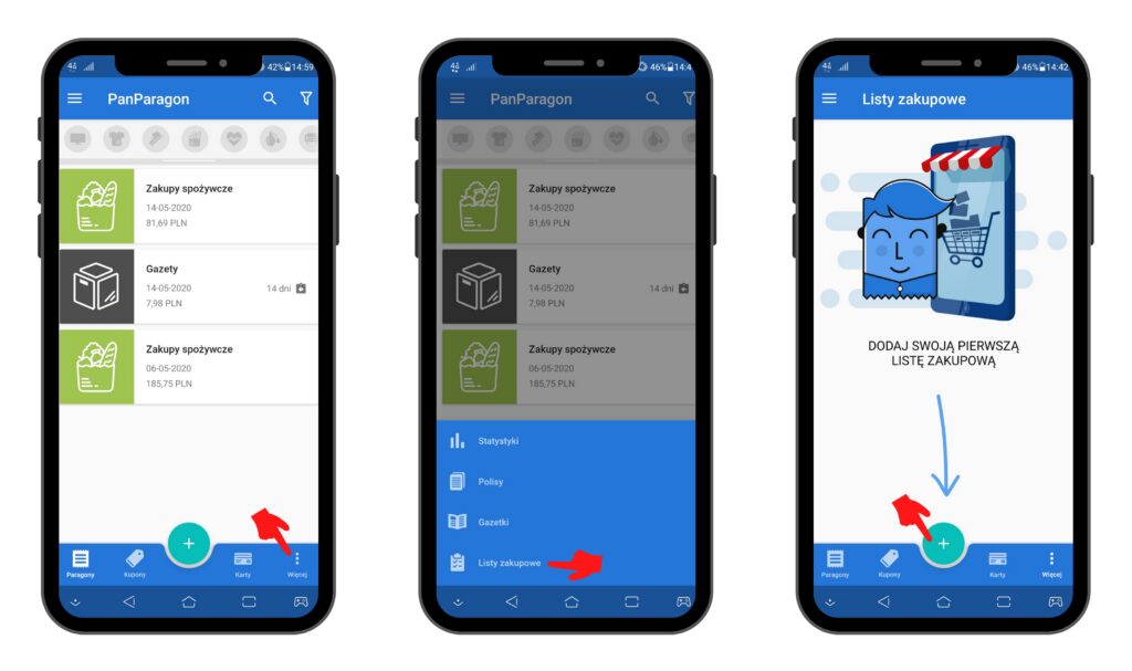Dodawanie listy zakupowej - widok na Android