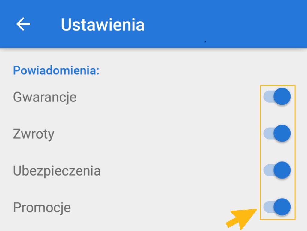 ustawienia dotyczące powiadomień