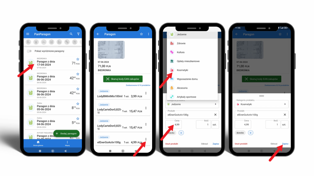 Nowości w aplikacji PanParagon - kategorie pozycji na paragonie 